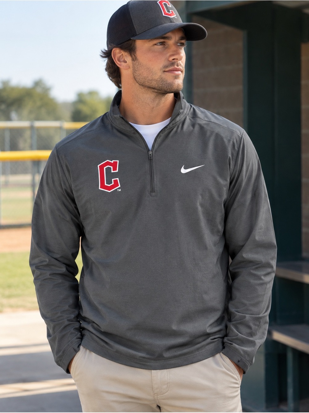 Cleveland Guardians Mens M Nike Running Dri-Fit Gray 1/4 Quarter Zip Long sleeve
